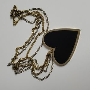 Vintage extra large black heart costume jewelry necklace